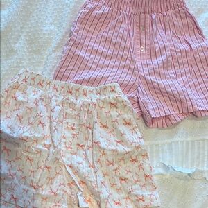 Pink and White Striped Pajama Shorts Set